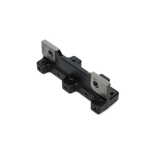 Black metal tine holder with silver attachment points, viewed from the side