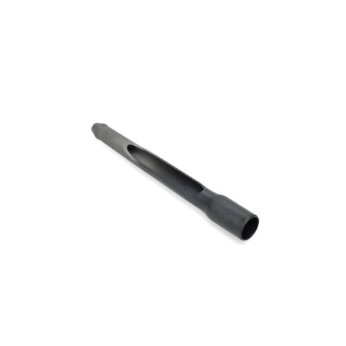A black side eject tine with a tapered design and a central slot for attachment