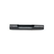 Black metal tine with a side eject feature, cylindrical shape, and a central groove