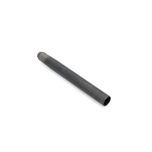 A black hollow tine with a tapered end, shown from a side angle, designed for aeration tools