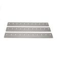 Three metal bedknives with multiple holes, showcasing a sleek, polished finish for precision cutting