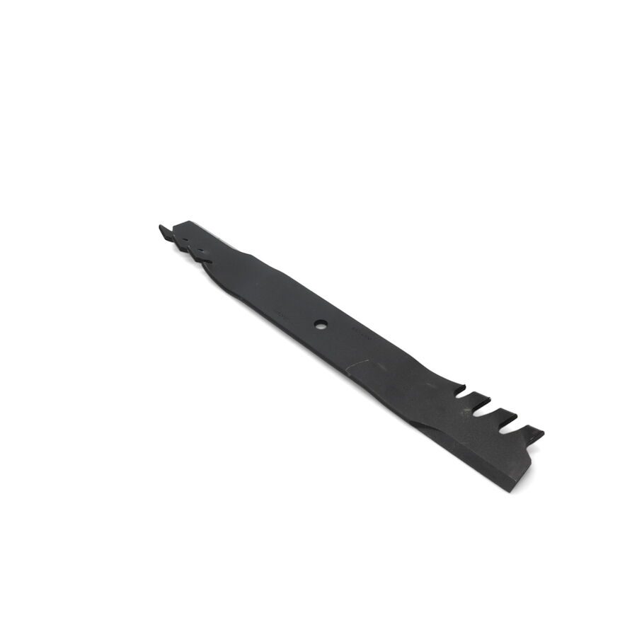 623_93cbd911-ff37-4151-a49d-42049ddb0569 Black mulching blade with a toothed profile, designed for finer grass clippings and turf use