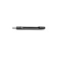 A black hollow tine assembly with a metallic tip, designed for lawn care equipment