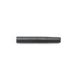 A black hollow tine with tapered ends, showing a cylindrical shape and smooth surface