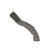 Metal lawn tine with a curved shape and two holes for attachment, shown from a side angle