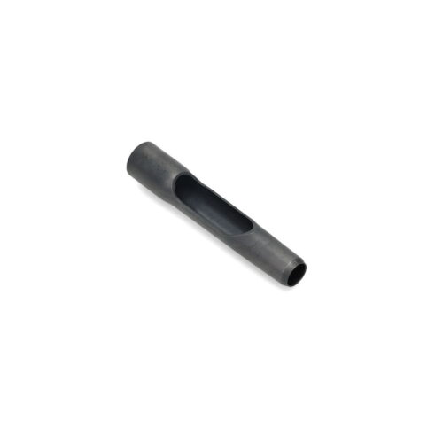 Black side eject tine with a hollow center, cylindrical shape, and smooth surface
