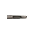 A dark metal tine with a hollow center, designed for side eject functionality in tilling equipment