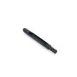 Black quad tine with a cylindrical shape and a central hole, designed for garden equipment