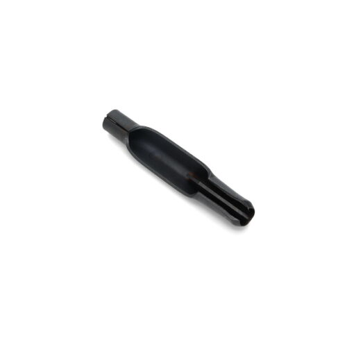 Black split tine tool with a narrow, elongated shape designed for fairway maintenance