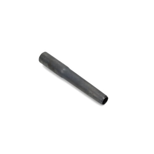 A dark metal hollow tine with a tapered end, shown from a side angle
