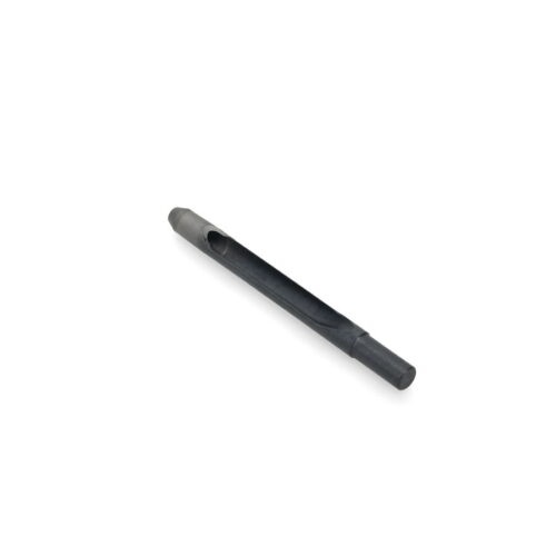 A black carbide tine with a cylindrical shape and a hollow section, designed for lawn equipment