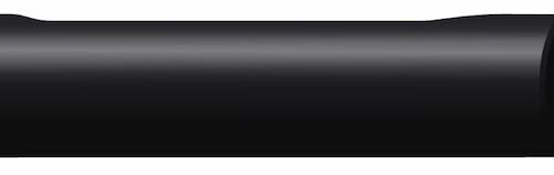 Black quad tine attachment with a tapered design, showcasing its length and cylindrical end