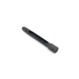 Black metal quad tine with a cylindrical shape and hollow center, designed for lawn equipment