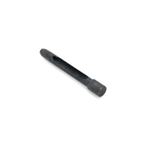 Black metal quad tine with a cylindrical shape and hollow center, designed for lawn equipment
