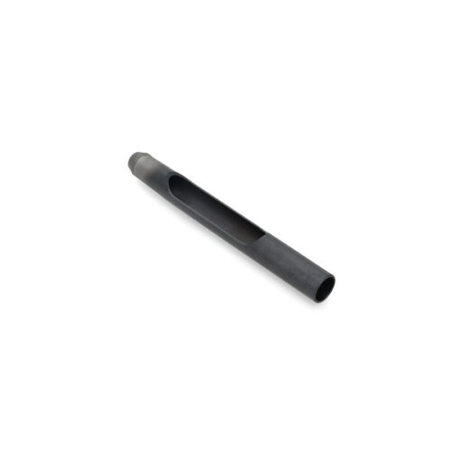 A black metal tine with a side eject design, showcasing its elongated shape and hollow center