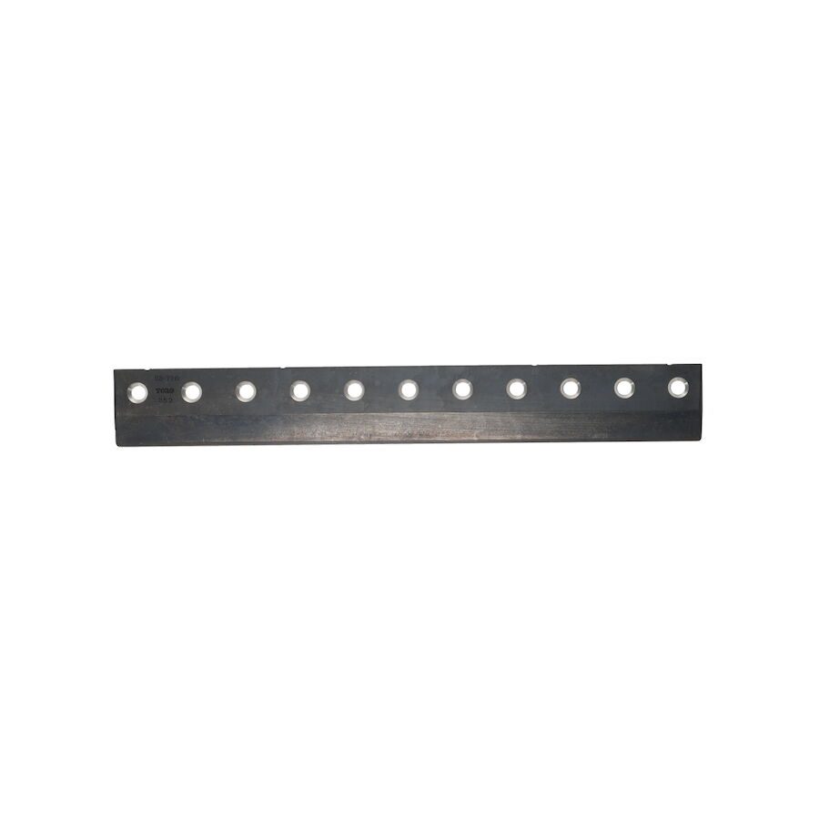623_b08abad2-9cf2-42c1-a26f-1e90ed5e6837 Metal bedknife with multiple mounting holes, designed for Toro lawn equipment, shown from a top angle