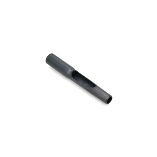 Black metal side eject tine with a hollow center, designed for Toro equipment use