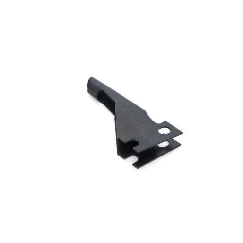 Black closed spoon tine with a curved design and two mounting holes, viewed from the side