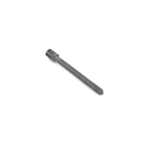 A gray cross tine tool with a long shaft and pointed end, designed for tilling