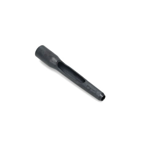 A black side eject tine with a hollowed design, angled for efficient use in gardening tools
