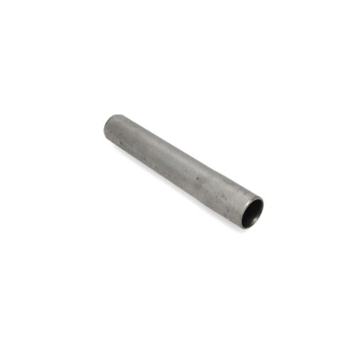 A hollow metal tine, cylindrical and gray, shown from a side angle on a white background