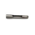 Metal side eject tine with a cylindrical shape and a cutout, shown from a top angle