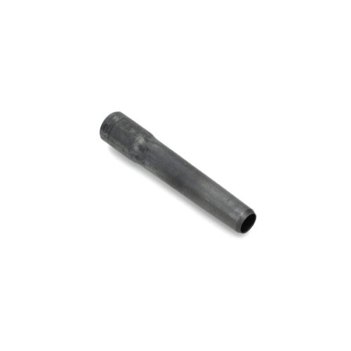 A hollow tine in black metal, showing a cylindrical shape and varying diameters for soil aeration