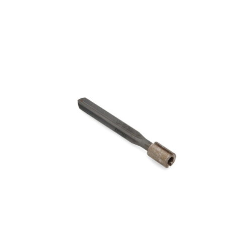 A metal tine-cross tool with a hexagonal end, designed for agricultural use, showing a dark finish