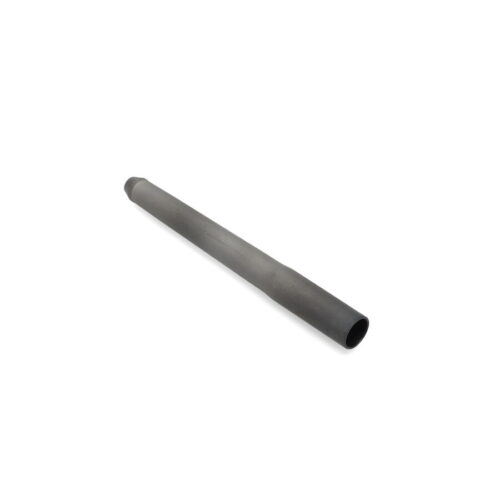 A cylindrical, hollow carbide tine in a matte black finish, showcasing its tapered design and dimensions