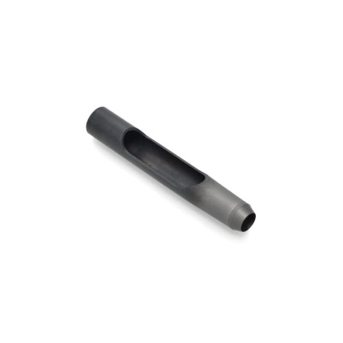 A black metal tine with a side eject design, showcasing its elongated shape and hollow center