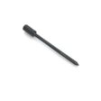 Solid round tine with a pointed end, black metal, designed for gardening or landscaping tools