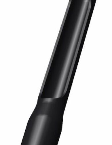 Black side eject tine with a cylindrical shape and varying diameters, designed for specific equipment use