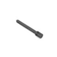 A black metal tine with a cylindrical shape and a flat end, designed for garden equipment