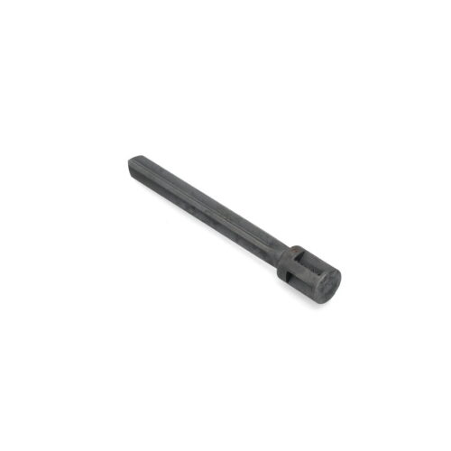 A black metal tine with a cylindrical shape and a flat end, designed for garden equipment