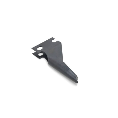 Black open spoon tine with a pointed end and two mounting holes for attachment