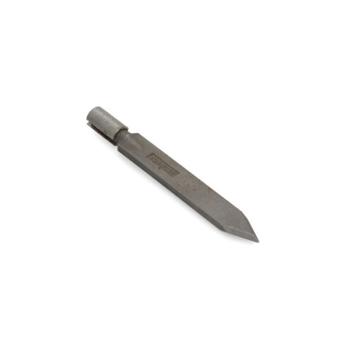Metal slicing tine with a pointed tip, featuring a cylindrical attachment for easy use