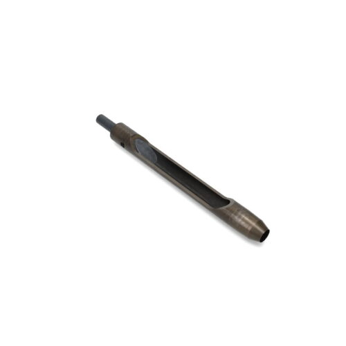 Metal tine assembly with a side eject design, featuring a long cylindrical shape and a dark finish