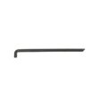 A long, black metal tine with a slight curve, designed for lawn care equipment