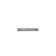 A metallic hollow tine with a cylindrical shape, showcasing its length and threaded end