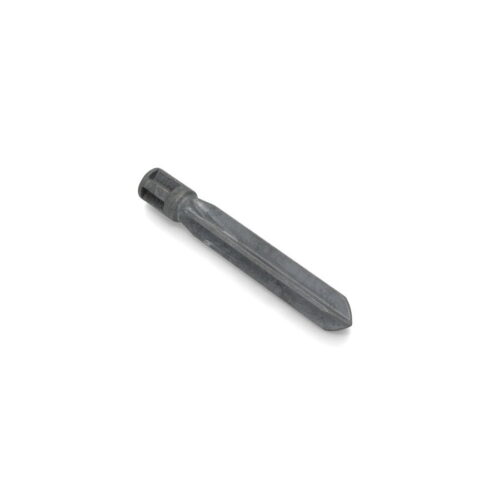 A single metal tine with a pointed end, designed for tilling, shown from a side angle