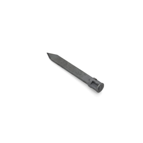 A solid slicing tine with a pointed tip, featuring a cylindrical base, in a dark metallic color
