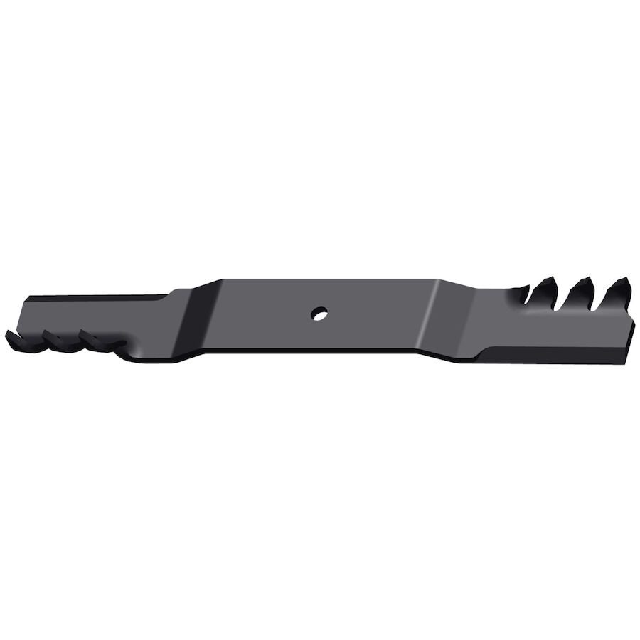623_e7553212-c569-48ce-9635-1acb7b583559 Black mulching blade with toothed profile, designed for finer grass clippings and turf health
