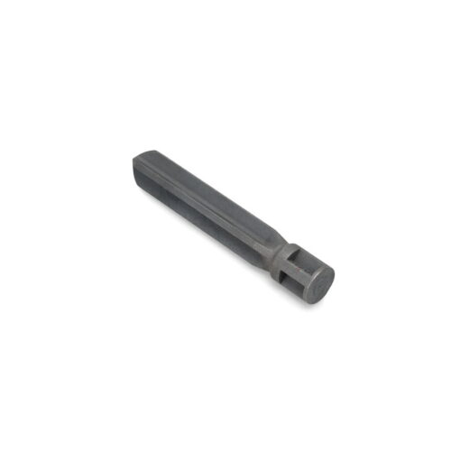 A dark metal cross tine with a rectangular shaft and rounded end, designed for garden equipment