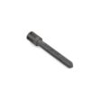 A dark metal tine with a pointed end, designed for garden tilling and aeration