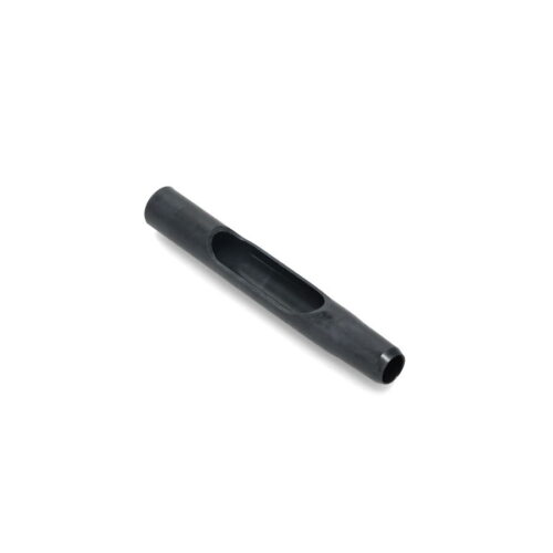Black side eject tine with a hollow center, angled view, suitable for Toro Titan models