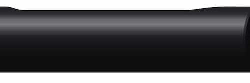Black quad tine attachment with a cylindrical shape and tapered end, designed for outdoor equipment