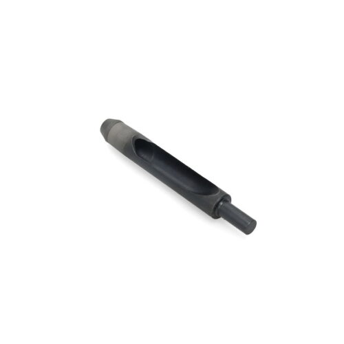 A black carbide tine with a cylindrical shape and a hollow center, designed for lawn equipment