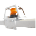 Orange strobe light mounted on a metal bracket, designed for Ventrac tractor safety in low visibility
