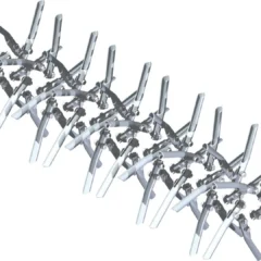 Metal open spoon tines arranged in a row, designed for Ventrac EB480 aerator attachment