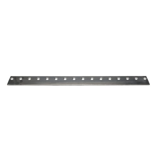 Low cut bedknife with 16 holes, featuring a sleek metallic finish, designed for precise cutting on Toro Greensmaster mowers.